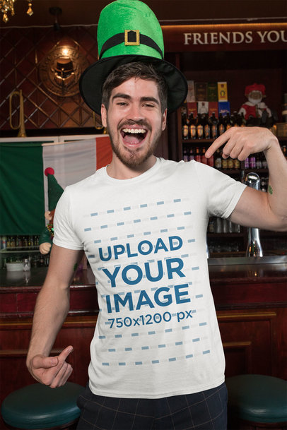 St. Patrick's Day Mockup of a Smiling Man Pointing at His T-Shirt 