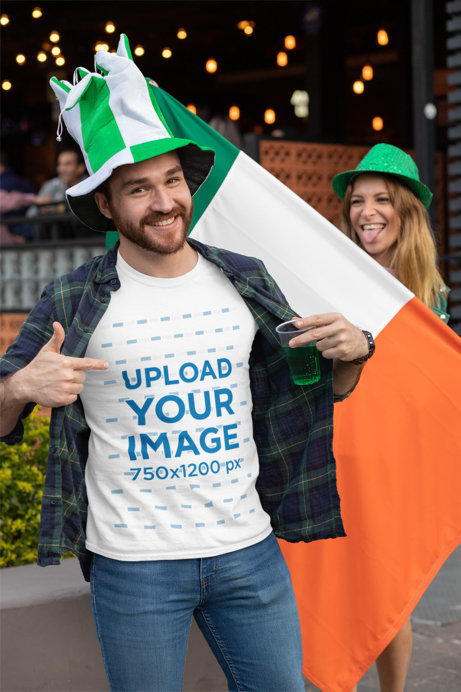 T-Shirt Mockup Featuring a Joyful Man Celebrating St. Patrick's Day Festivity