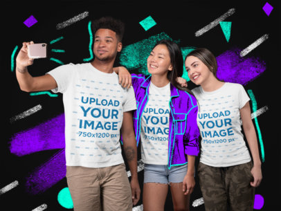 T-Shirt Mockup of a Group of Friends Taking a Selfie at a Studio