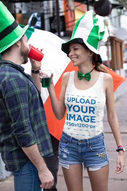 Mockup of a Woman Wearing a Tank Top and Having fun on Saint Patrick's Day 32123