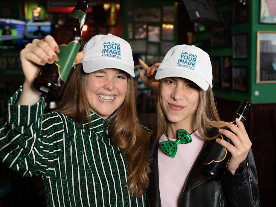 Saint Patrick's Day Mockup of Two Friends Wearing Dad Hats 