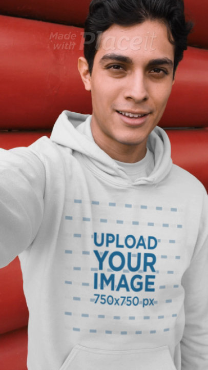 Selfie Video of a Man Wearing a Pullover Hoodie