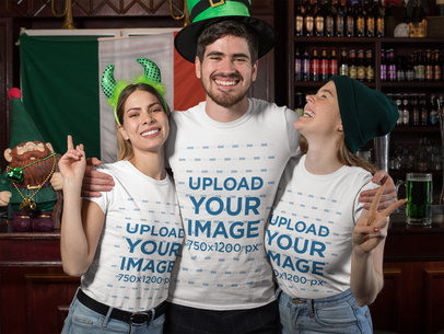 T-Shirt Mockup of a Fun Group Celebrating Saint Patrick's Day at a Bar