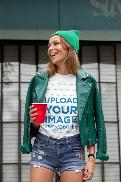 T-Shirt Mockup of a Woman Dressed in Green for St. Patrick's Day