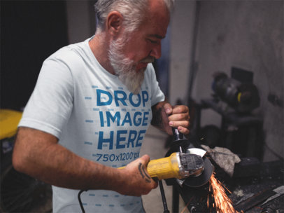 Round Neck Tee Mockup of an Older Man Hard at Work a12062