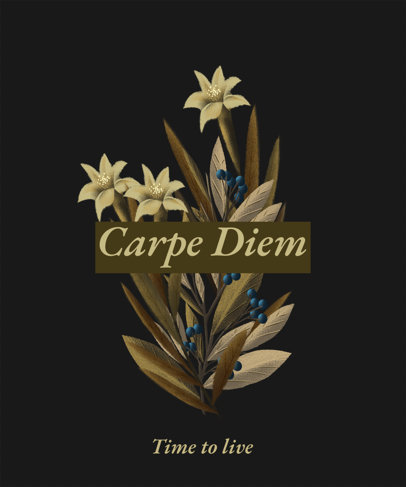 T-Shirt Design Template Featuring Botanical Illustrations