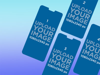 Mockup of Four Floating iPhone Screens Against a Customizable Background 