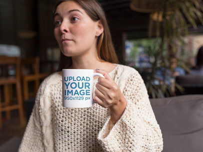 Coffee Cup Mockup Featuring a Woman Chatting with a Friend a11942