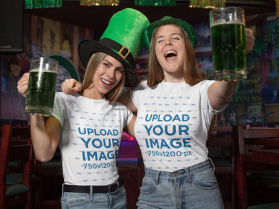T-Shirt Mockup Featuring Two Friends Celebrating St. Patrick's Day