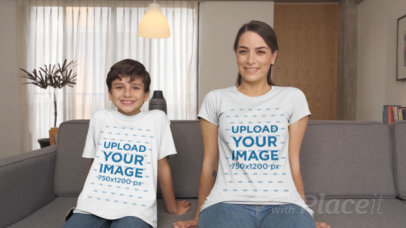 T-Shirt Video Featuring a Mother and Her Son Sitting on a Couch