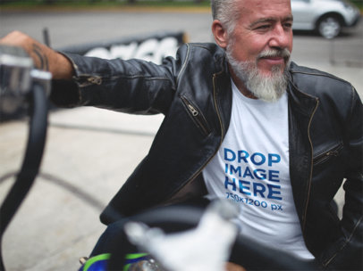 Hispanic Man on His Motorcycle T-Shirt Mockup a12058