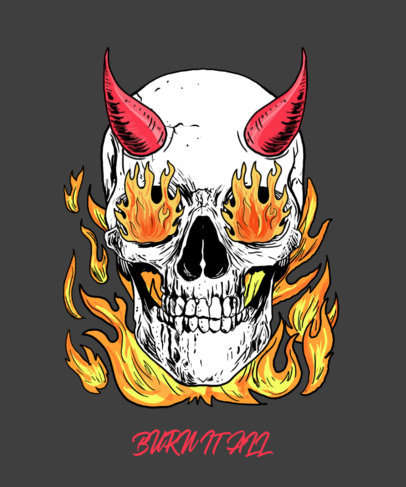 T-Shirt Design Template Featuring a Horned Skull in Flames 2286e
