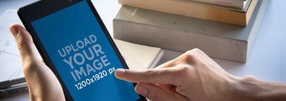 Mockup Featuring Man a Using a Nexus 7 in an Office Environment 