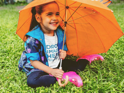 Kid's Round Neck Tee Mockup of a Little Girl with an Umbrella