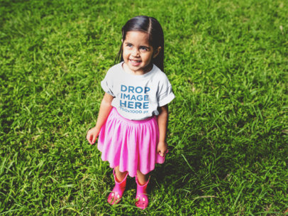 Round Neck Tee Mockup of a Little Girl in a Pink Skirt