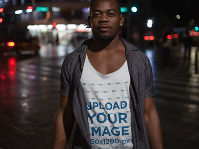 Tank Top Mockup of a Man With Locs Out on the Street