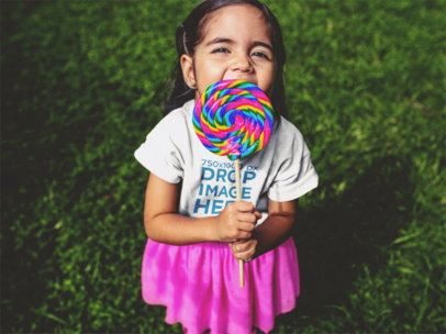 T-Shirt Mockup of a Little Girl and Her Lollipop