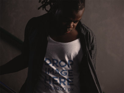 Sleeveless T-Shirt Mockup of a Young Man With Locs