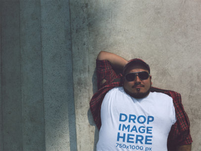 Plus Size Round Neck Tee Mockup of a Guy Lying on His Back
