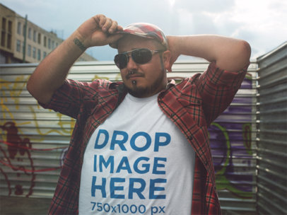 Round Neck Tee Mockup of a Cool Guy with a Hat