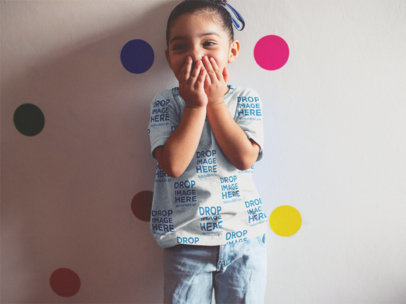 Sublimated Kid's T-Shirt Mockup of a Little Girl Giggling