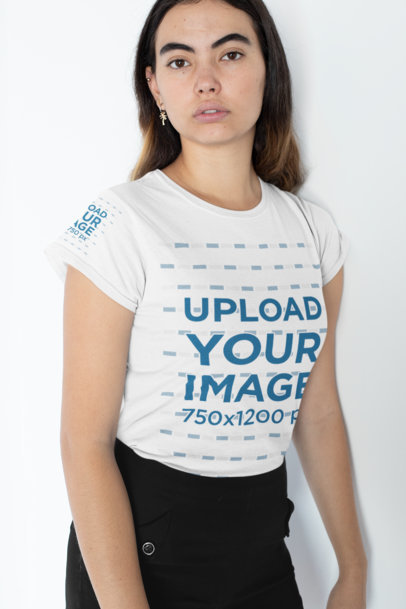 T-Shirt Sleeve Mockup Featuring a Serious Woman