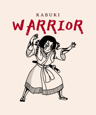T-Shirt Design Template Featuring a Japanese Warrior Graphic