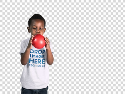 T-Shirt Mockup of a Little Boy Blowing Up a Balloon