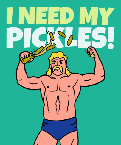 80's T-Shirt Design Maker Featuring a Wrestler Opening a Pickle Jar 2279g