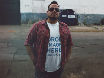 Plus Size T-Shirt Mockup of an Urban Style Guy with Sunglasses