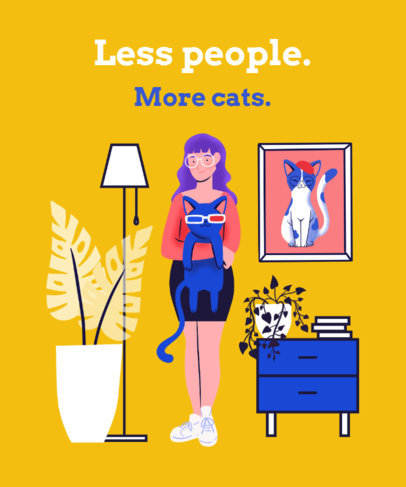 Illustrated T-Shirt Design Template with a Funny Cat Quote 