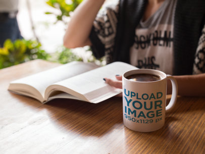 Coffee Mug Mockup of a Woman Reading a Book