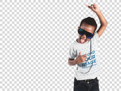 Little Boy Sticking Out His Tongue Wearing a Tee and Sunglasses Mockup