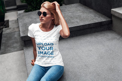 Mockup of a Woman Posing with a Crewneck Tee 