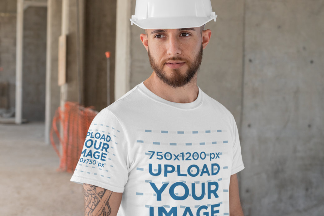 Placeit - Mockup of an Engineer Wearing a T-Shirt with a Customizable ...