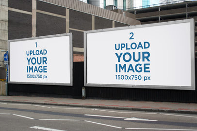 Mockup Featuring Two Billboards Placed by a Sidewalk 