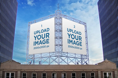 Mockup of Two Billboards Placed on a Metal Structure 