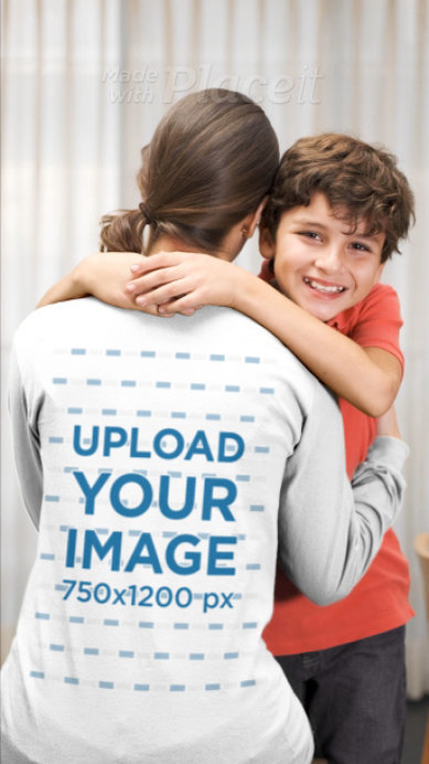 Back-View Long Sleeve Tee Video Featuring a Mother and Her Son