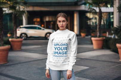 Sweatshirt Mockup of a Woman Posing in the Middle of a Walking Lane