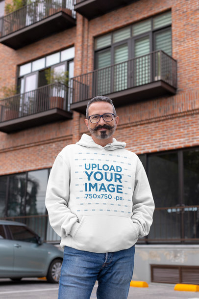 Mockup of a Middle-Aged Man Wearing a Hoodie on the Street 