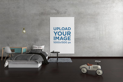 Art Print Mockup Featuring a Minimalistic Bedroom 