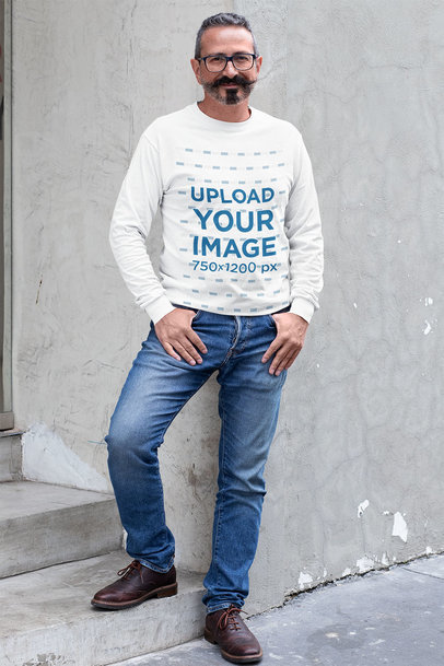 Sweatshirt Mockup of a Middle-Aged Bearded Man Posing by Some Steps