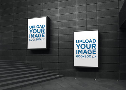 Mockup Featuring Two Mupis at a Modern Underground Station 