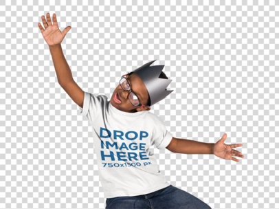 Kid's Round Neck T-Shirt Mockup of a Little Kid Wearing a Paper Crown 