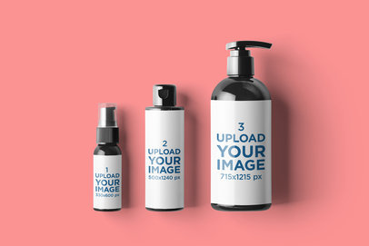 Minimal Mockup Featuring Three Cosmetic Bottles Placed Against a Solid Color Background