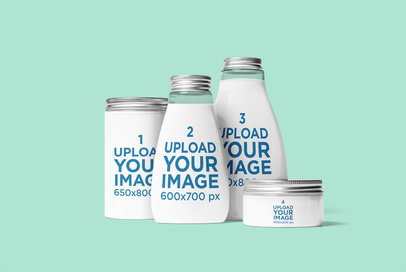 Mockup Featuring Four Different Cosmetic Containers Placed Against a Plain Backdrop