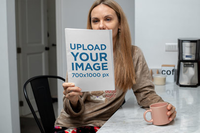 Magazine Mockup Featuring a Woman at Home