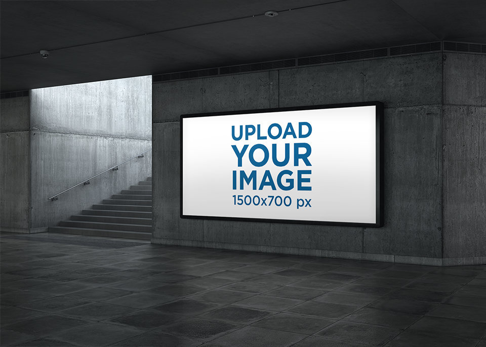 Billboard Mockup Featuring Underground Stairs 