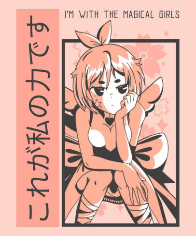 T-Shirt Design Maker Featuring a Magical Anime-Style Girl Illustration