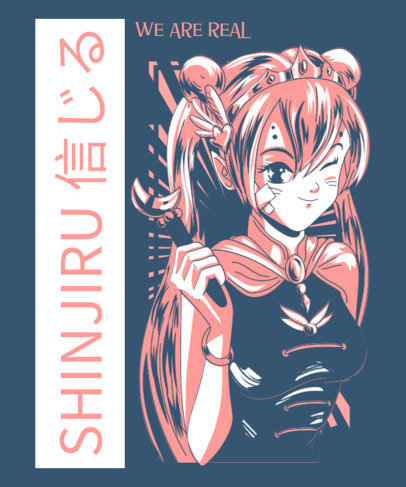 T-Shirt Design Template with a Manga-Inspired Character